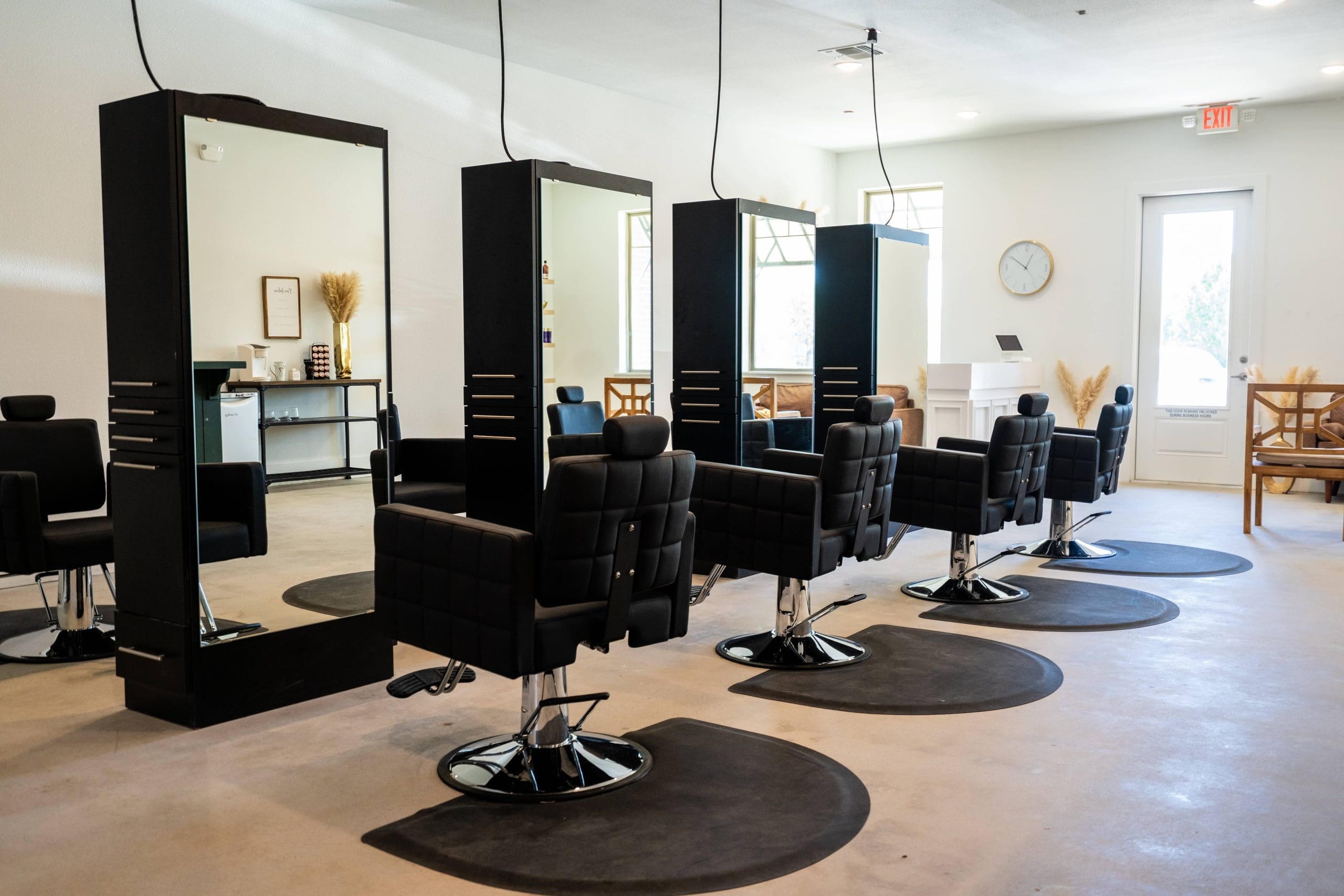 Styling stations with tall black mirrors