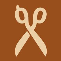 Beige icon of scissors on terracotta background