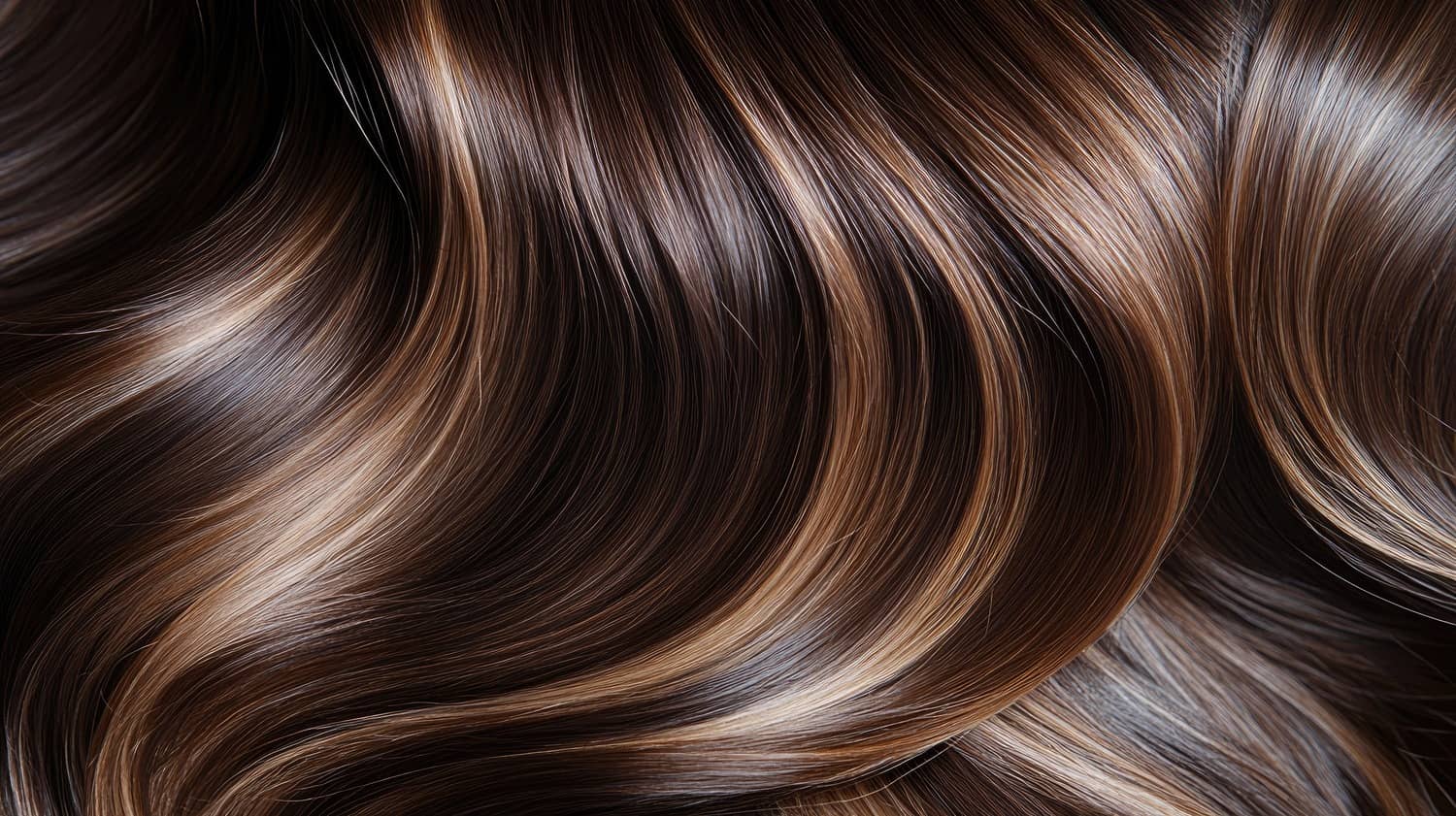Dark brown hair with balayage highlights styled in loose waves at Saint Beauty Bar salon.